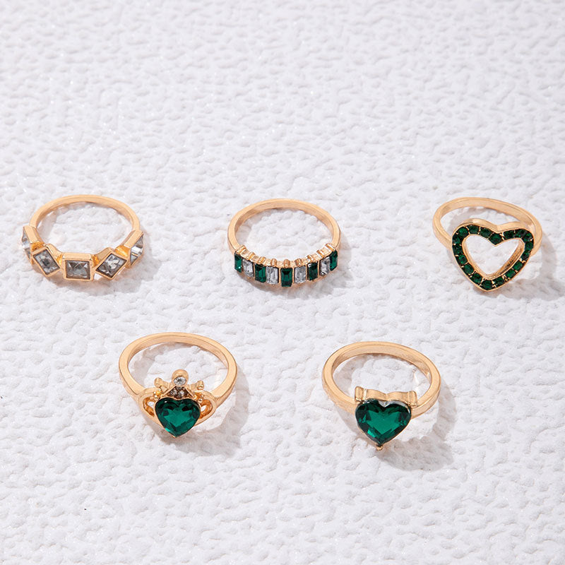 Wholesale Vintage Metal Diamond Heart Snake Ring Multi-Piece Set